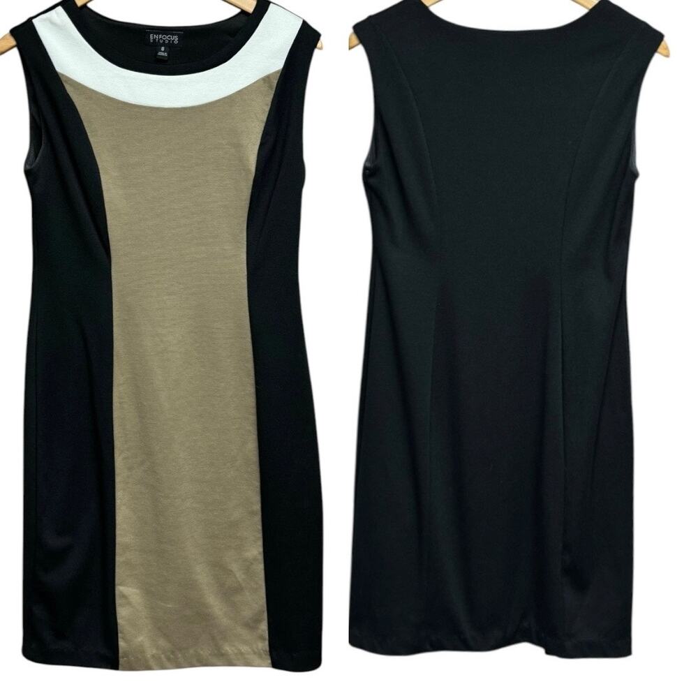 En Focus Studio Sheath Dress Sleeveless Black and Tan Size 8